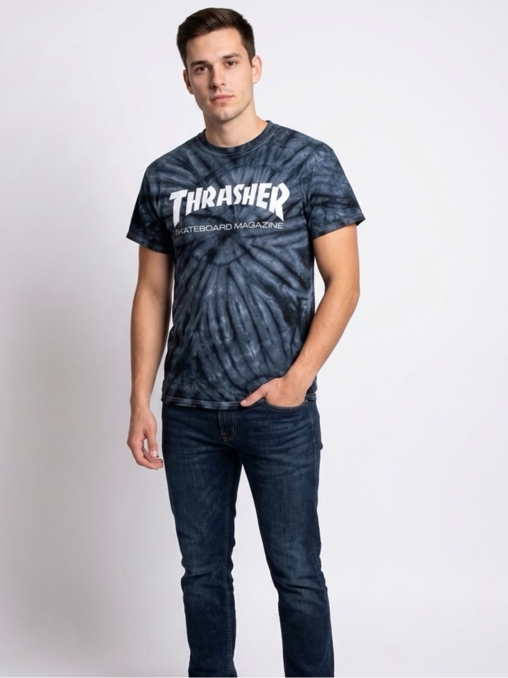 Thrasher Black & Charcoal Tie-Dye Logo Tee